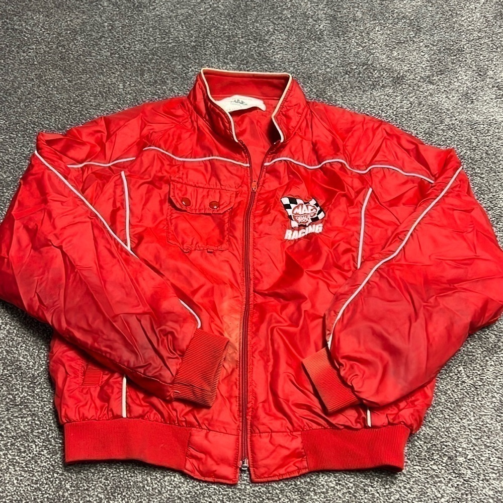 VINTAGE MAC TOOLS NYLON RED RACING JACKET EMBROIDERED USA RARE MEN'S SIZE L